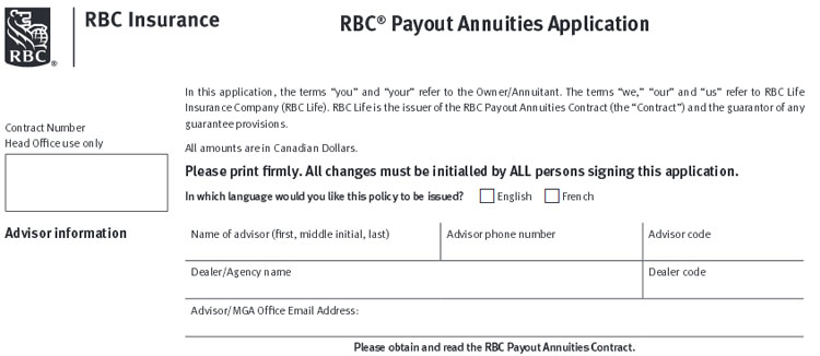 rbc insurance annuity application