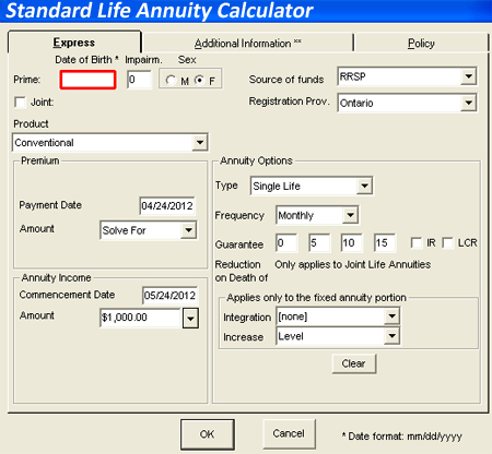 standard life annuity calculator